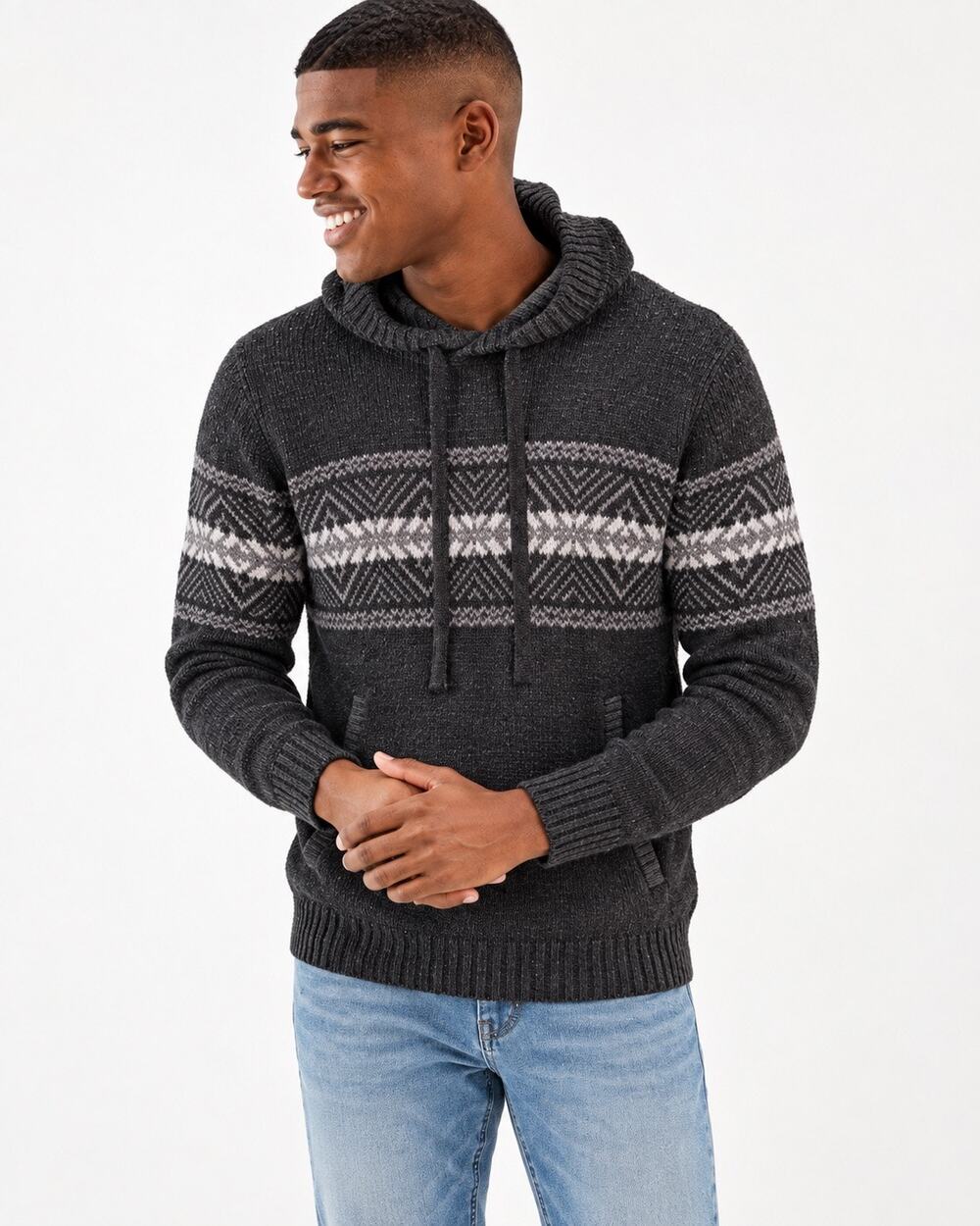 American Eagle Fair Isle Softest Knit Sweater Hooded Pullover Loungewear Casual